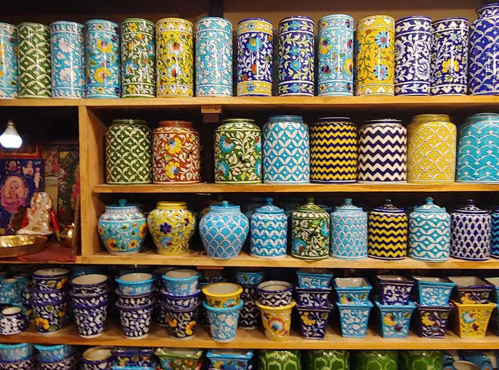 Hand-painted blue pottery from a Jaipur workshop